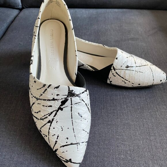 NEW GERRY WEBER WOMEN LEATHER SHOES FLAT WHITE/BLACK ABSTRACT PATTERN SZ 3.5UK - Picture 5 of 11